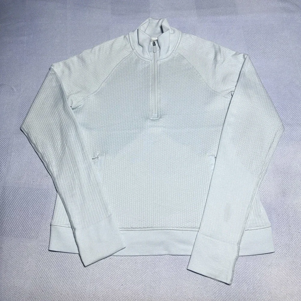 Lululemon Engineered Warmth Half-Zip Light Baby Blue‎ Merino Wool Women's Size 8